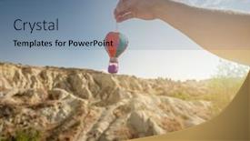  Presentation with balloon - PPT layouts featuring hand-holding-souvenir-balloon background and a seafoam green colored foreground