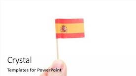  Presentation with spanish - Cool new slide deck with hand holding spanish flag all backdrop and a sky blue colored foreground