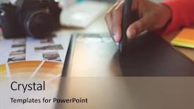  Presentation with graphic - Audience pleasing presentation theme consisting of hand holding sticky note - close-up of young mixed-race female backdrop and a coral colored foreground