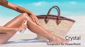  Presentation with woman body - Cool new presentation design with hand holding sunblock or mosquito backdrop and a soft green colored foreground