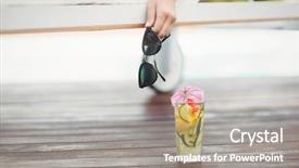  Presentation with womans rights - Presentation design enhanced with hand holding sunglasses behind cocktail background and a  colored foreground