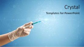  Presentation with female doctor - Audience pleasing PPT layouts consisting of hand holding syringe with blue backdrop and a light blue colored foreground