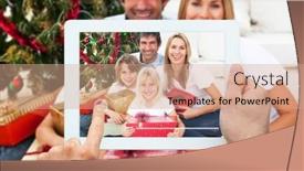  Presentation with disco - Beautiful PPT theme featuring hand-holding-tablet-pc-against backdrop and a coral colored foreground