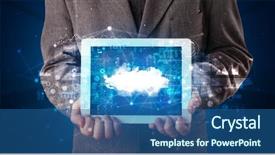  Presentation with healthcare technology cloud - Audience pleasing PPT layouts consisting of mobile operating system - hand holding tablet with cloud backdrop and a  colored foreground