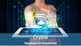  Presentation with mobile technology - Audience pleasing presentation design consisting of mobile operating system - hand holding tablet with cloud backdrop and a teal colored foreground