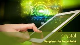  Presentation with cloud technology - Amazing slides having hand holding tablet with cloud storage technology concept backdrop and a tawny brown colored foreground