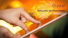  Presentation with cloud technology - Presentation design with hand holding tablet with cloud storage technology concept background and a gold colored foreground