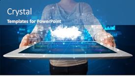  Presentation with cloud technology - Amazing PPT theme having hand-holding-tablet-with-cloud backdrop and a teal colored foreground