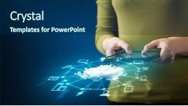  Presentation with cloud technology - Audience pleasing slides consisting of tablet with cloud network technology backdrop and a navy blue colored foreground