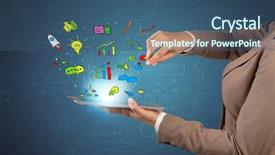  Presentation with flying - Slide deck featuring hand holding tablet with flying background and a  colored foreground