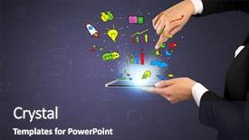  Presentation with doodles - Presentation theme consisting of hand holding tablet with flying background and a  colored foreground