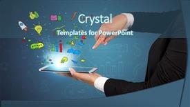  Presentation with flying - Amazing presentation having hand holding tablet with flying backdrop and a ocean colored foreground