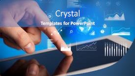  Presentation with global - Presentation theme featuring hand holding tablet with global background and a teal colored foreground