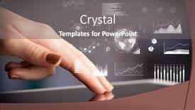  Presentation with global - Cool new slide set with hand-holding-tablet-with-global backdrop and a gray colored foreground