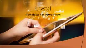 Presentation with global - PPT theme enhanced with hand-holding-tablet-with-global background and a gold colored foreground