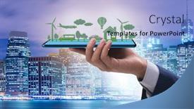  Presentation with clean - Audience pleasing presentation theme consisting of hand-holding-tablet-with-mini backdrop and a light blue colored foreground