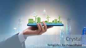  Presentation with clean - Theme featuring hand-holding-tablet-with-mini background and a light blue colored foreground