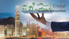  Presentation with clean - Colorful slides enhanced with hand-holding-tablet-with-mini backdrop and a light blue colored foreground