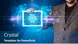  Presentation with data protection - Slide set having metadata - hand holding tablet with online background and a ocean colored foreground