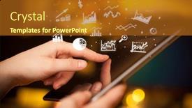  Presentation with business report - Presentation theme with security reports - hand holding tablet with online background and a tawny brown colored foreground