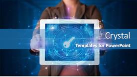  Presentation with data protection - Slide set featuring hand holding tablet with online security and data protection concept background and a teal colored foreground