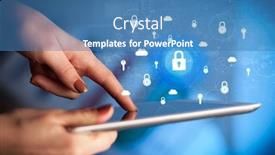  Presentation with security - Beautiful PPT theme featuring hand holding tablet with online security system concept backdrop and a teal colored foreground