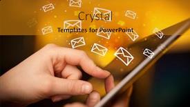  Presentation with communication - Beautiful presentation theme featuring hand holding tablet with online communication concept backdrop and a gold colored foreground