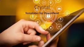 Presentation with security - PPT layouts having hand-holding-tablet-with-online background and a gold colored foreground