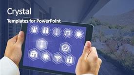  Presentation with smart home - Audience pleasing PPT layouts consisting of hand holding tablet with smart backdrop and a ocean colored foreground