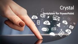  Presentation with social media platforms - Presentation theme consisting of hand holding tablet with social background and a dark gray colored foreground