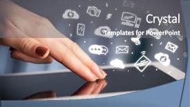  Presentation with social media dangers - Slide deck having hand holding tablet with social background and a gray colored foreground