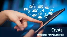  Presentation with social media - Slide set enhanced with hand holding tablet with social background and a navy blue colored foreground