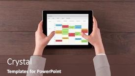  Presentation with tablet - Amazing presentation having hand-holding-tablet-with-timetable backdrop and a tawny brown colored foreground