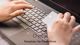  Presentation with online payment - PPT theme enhanced with hand-holding-template-mockup-online background and a coral colored foreground