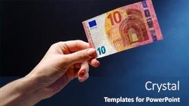  Presentation with european currency - Presentation with hand-holding-ten-euro-banknote background and a  colored foreground