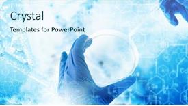  Presentation with test - Presentation design consisting of hand holding test tube science background and a sky blue colored foreground