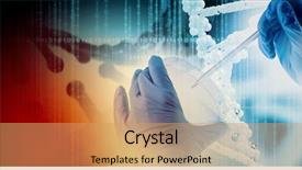  Presentation with test - Cool new PPT theme with hand holding test tube science backdrop and a coral colored foreground