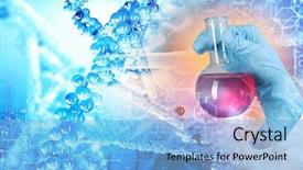  Presentation with test - Slide set having hand holding test tube science background and a light blue colored foreground