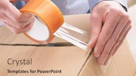  Presentation with trophy award hand holding - Presentation having hand-holding-the-adhesive-tape background and a coral colored foreground