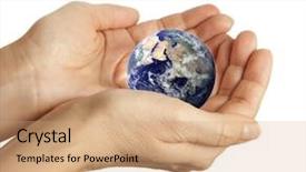  Presentation with hand holding earth - Cool new PPT theme with hand holding the blue earth backdrop and a  colored foreground