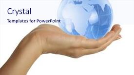  Presentation with hand holding earth - Presentation theme featuring hand holding the blue earth background and a  colored foreground