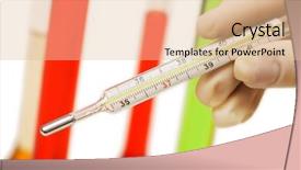  Presentation with hand holding pencil - PPT theme having hand holding thermometer and tubes background and a lemonade colored foreground