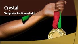  Presentation with gold black - Cool new theme with hand holding three gold medals backdrop and a tawny brown colored foreground
