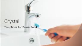  Presentation with water faucet - PPT theme having hand-holding-toothbrush-under-flowing background and a white colored foreground