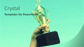  Presentation with trophy - Theme enhanced with hand-holding-trophy background and a seafoam green colored foreground