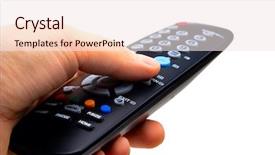  Presentation with remote - Colorful presentation theme enhanced with hand holding tv remote control backdrop and a sky blue colored foreground