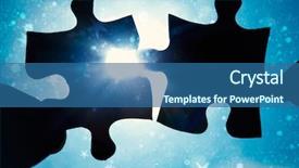  Presentation with composite - Colorful presentation design enhanced with hand holding two jigsaw pieces backdrop and a ocean colored foreground