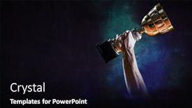  Presentation with gold trophy - Presentation theme featuring hand-holding-up-a-gold background and a black colored foreground