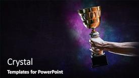  Presentation with gold trophy - Slide deck consisting of hand-holding-up-a-gold background and a black colored foreground