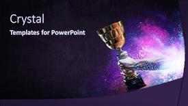  Presentation with gold trophy - Presentation design consisting of hand-holding-up-a-gold background and a wine colored foreground